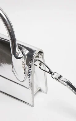 Silver Metallic PU Rectangle Crossbody Bag