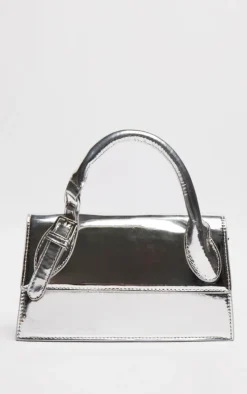 Silver Metallic PU Rectangle Crossbody Bag