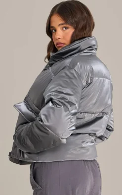Silver Metallic Puffer Jacket