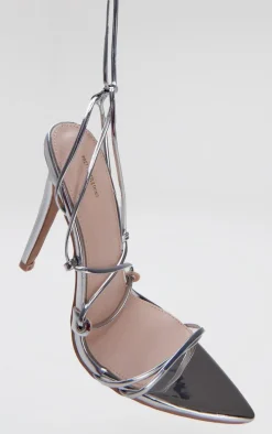 Silver Metallic Strappy Gladiator Point Toe Heels