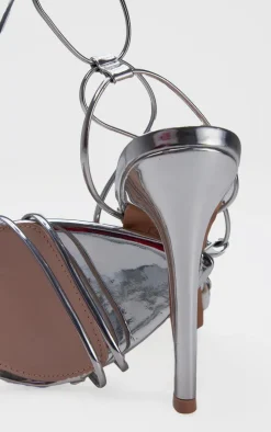 Silver Metallic Strappy Gladiator Point Toe Heels