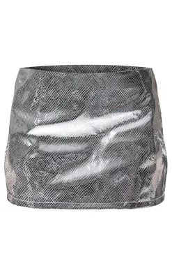 Silver Metallic Textured Faux Leather Low Rise Micro Mini Skirt