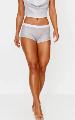 Silver Metallic Textured Sheer Hotpants