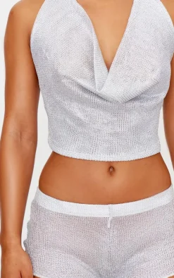 Silver Metallic Textured Sheer Hotpants