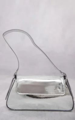 Silver Metallic Trapeze Shoulder Bag