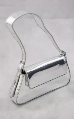 Silver Metallic Trapeze Shoulder Bag