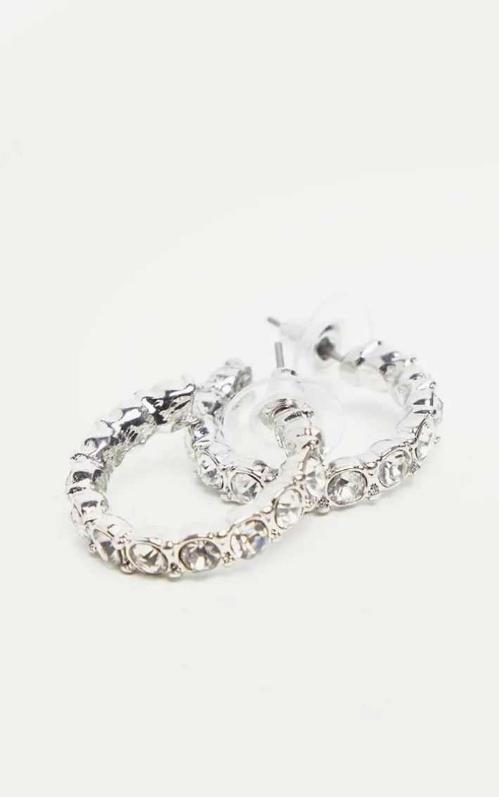 Silver Mini Diamante Hoop Earrings