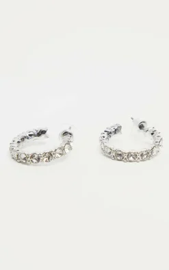Silver Mini Diamante Hoop Earrings