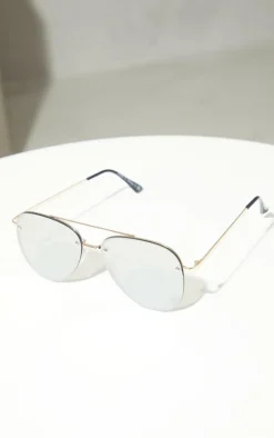 Silver Mirrored Aviator Sunglasses