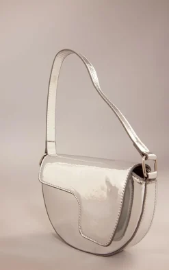 Silver Mirrored Cut Out Flap Shoulder Bag