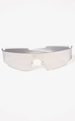 Silver Mirrored Slim Visor Sunglasses