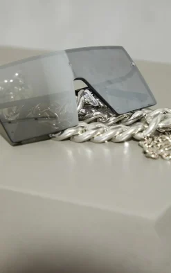 Silver Mirrored Square Frame Visor Sunglasses