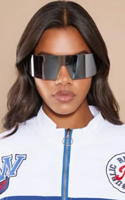 Silver Mirrored Wrap Round Visor Sunglasses