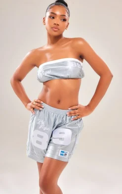 Silver Printed Bandeau Top