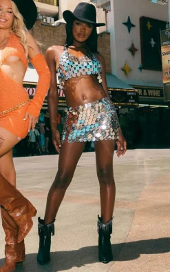 Silver Sequin Body Chain Skirt