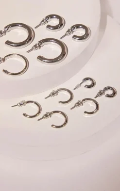 Silver Simple Hoop 6 Pack Earrings