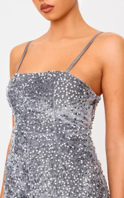 Silver Strappy Sequin Hot Pant Romper