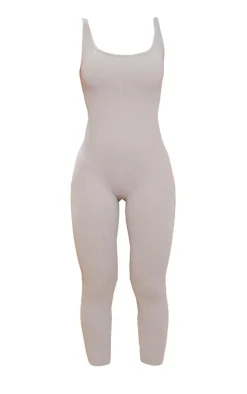 Silver Structured Snatched Ribbed Scoop Neck Jumpsuit