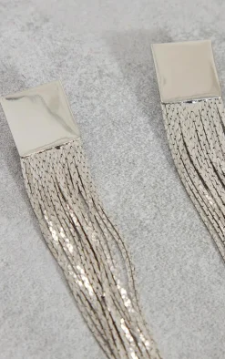 Silver Stud Tassel Extra Statement Earrings