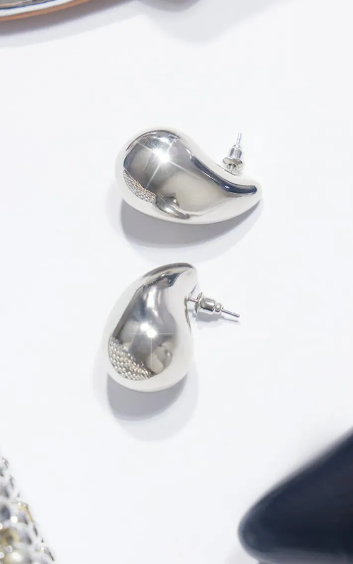 Silver Tear Drop Mini Statement Earrings