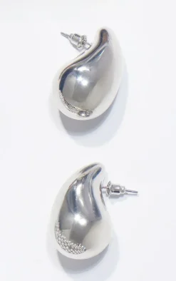 Silver Tear Drop Mini Statement Earrings