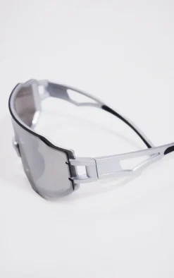 Silver Tech Mirror Frame Visor Sunglasses