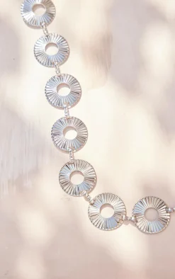 Silver Textured Chain Circle Belt