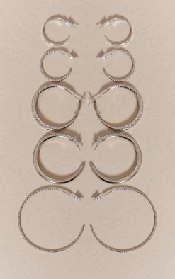 Silver Textured Hoop Earrings Multipack