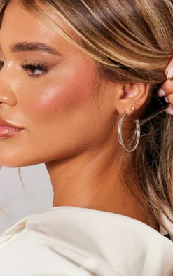 Silver Textured Hoop Earrings Multipack