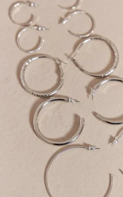 Silver Textured Hoop Earrings Multipack