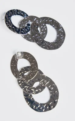 Silver Textured Link Drop Statement Earrings