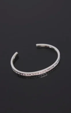 Silver Thick Diamante Bangle