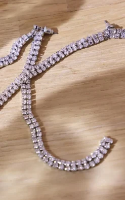 Silver Thin Diamante Statement Earrings