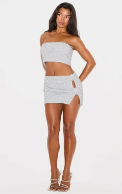Silver Tinsel Knit Bandeau Top