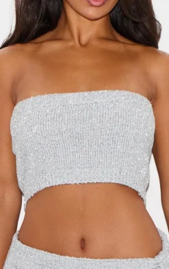 Silver Tinsel Knit Bandeau Top