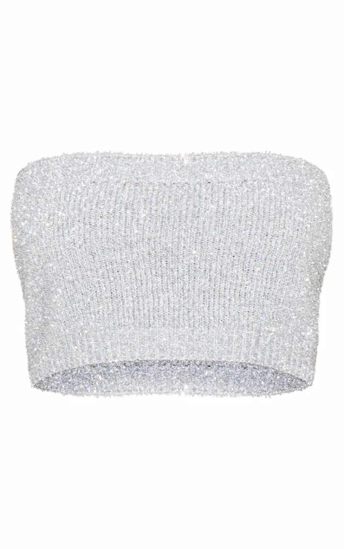 Silver Tinsel Knit Bandeau Top