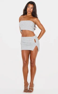 Silver Tinsel Knit Bow Detail Mini Skirt