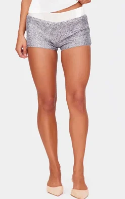 Silver Waistband Detail Sequin Mini Shorts