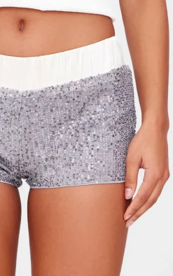 Silver Waistband Detail Sequin Mini Shorts