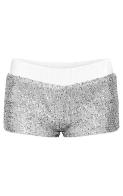 Silver Waistband Detail Sequin Mini Shorts