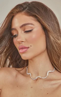 Silver Wave Diamante Choker Necklace