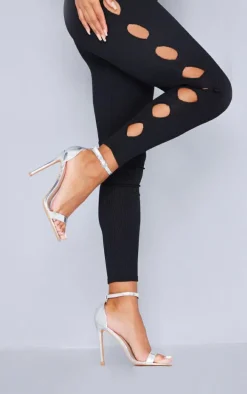 Silver Wide Fit Clover Single Strap Heeled Sandal