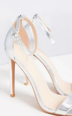 Silver Wide Fit Clover Single Strap Heeled Sandal