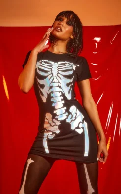 Skeleton Holographic Print T Shirt Dress