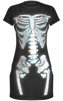 Skeleton Holographic Print T Shirt Dress