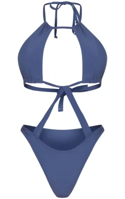 Slate Grey Halter Neck Cut Out Swimsuit