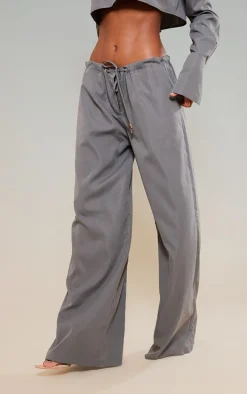 Slate Grey Oversized Drawstring Straight Leg Pants