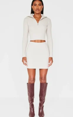 Slate Grey Soft Knit Mini Skirt