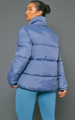 Slate Grey Soft Touch Nylon Longline Padded Panel Puffer Coat