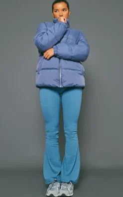 Slate Grey Soft Touch Nylon Longline Padded Panel Puffer Coat